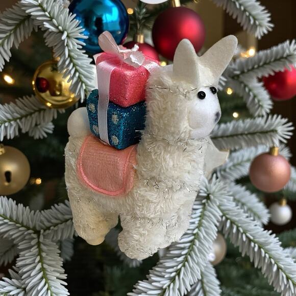 Llama/Alpaca Christmas Ornament Glitter Presents-Set/2 Cute Holiday Decor Gift - Picture 2 of 7